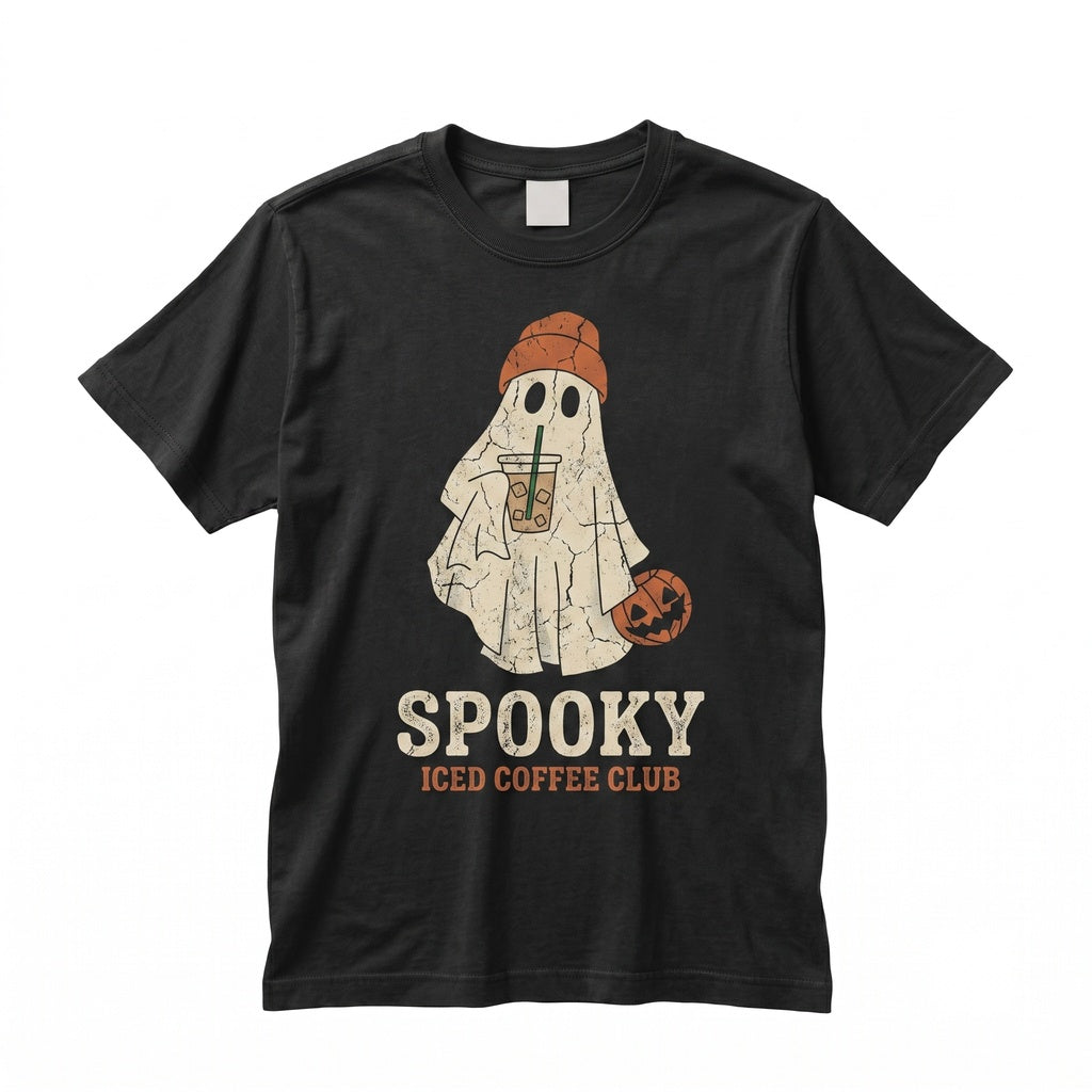Cute Skater Ghost Pocket Print Halloween Coffee Trick or Treat Unisex TShirt