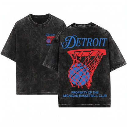 Detroit Basketball Retro Bball Fan Game Day Graphic Unisex Wash T-Shirt