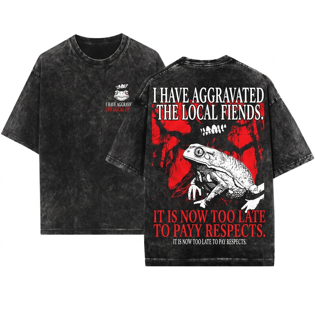 I Have Aggravated The Local Fiends Funny Frog Vintage Japanese Unisex Wash T-Shirt