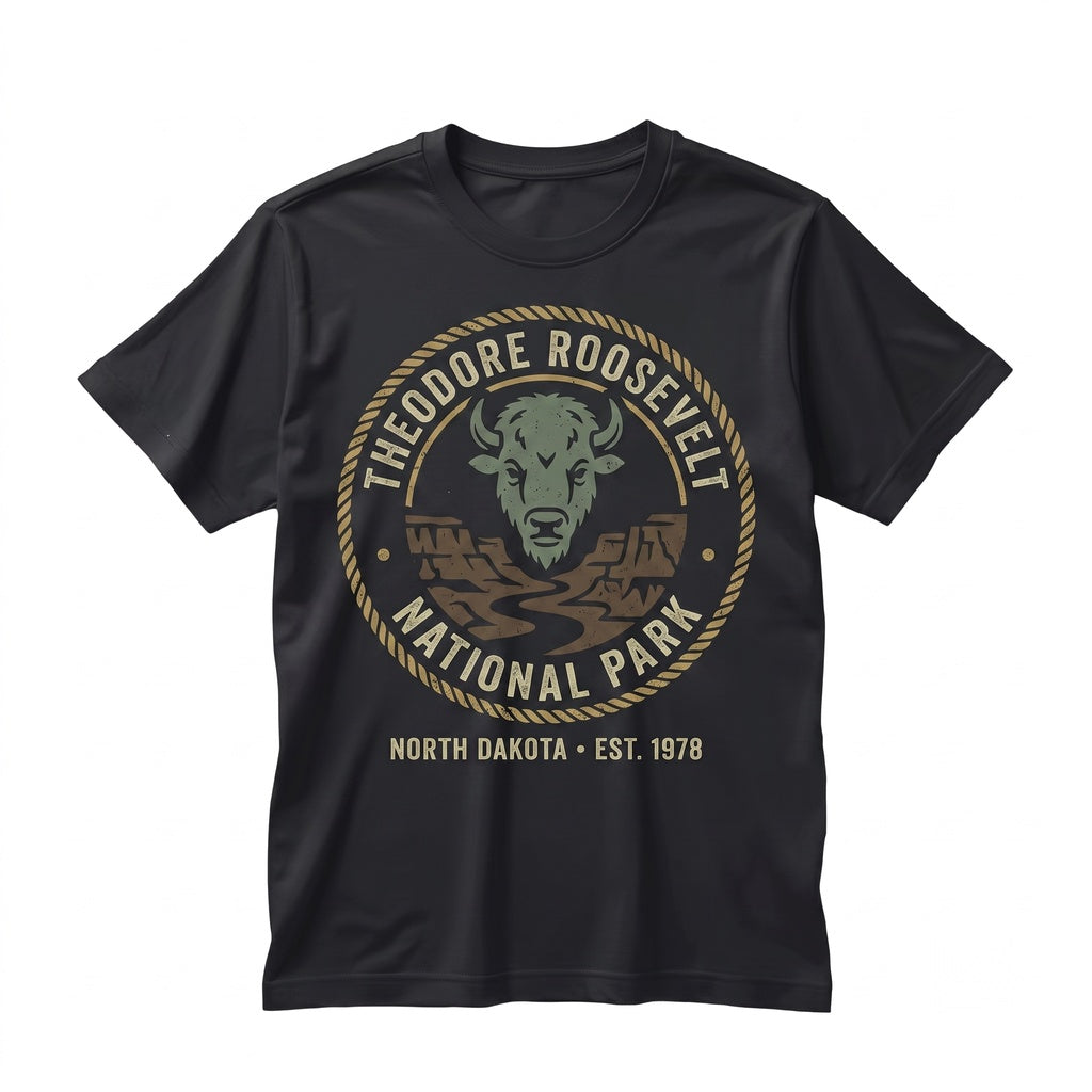 Theodore Roosevelt National Park North Dakota Vintage Bison Landscape Western Badlands Souvenir Unisex TShirt