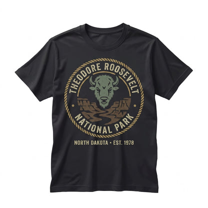 Theodore Roosevelt National Park North Dakota Vintage Bison Landscape Western Badlands Souvenir Unisex TShirt