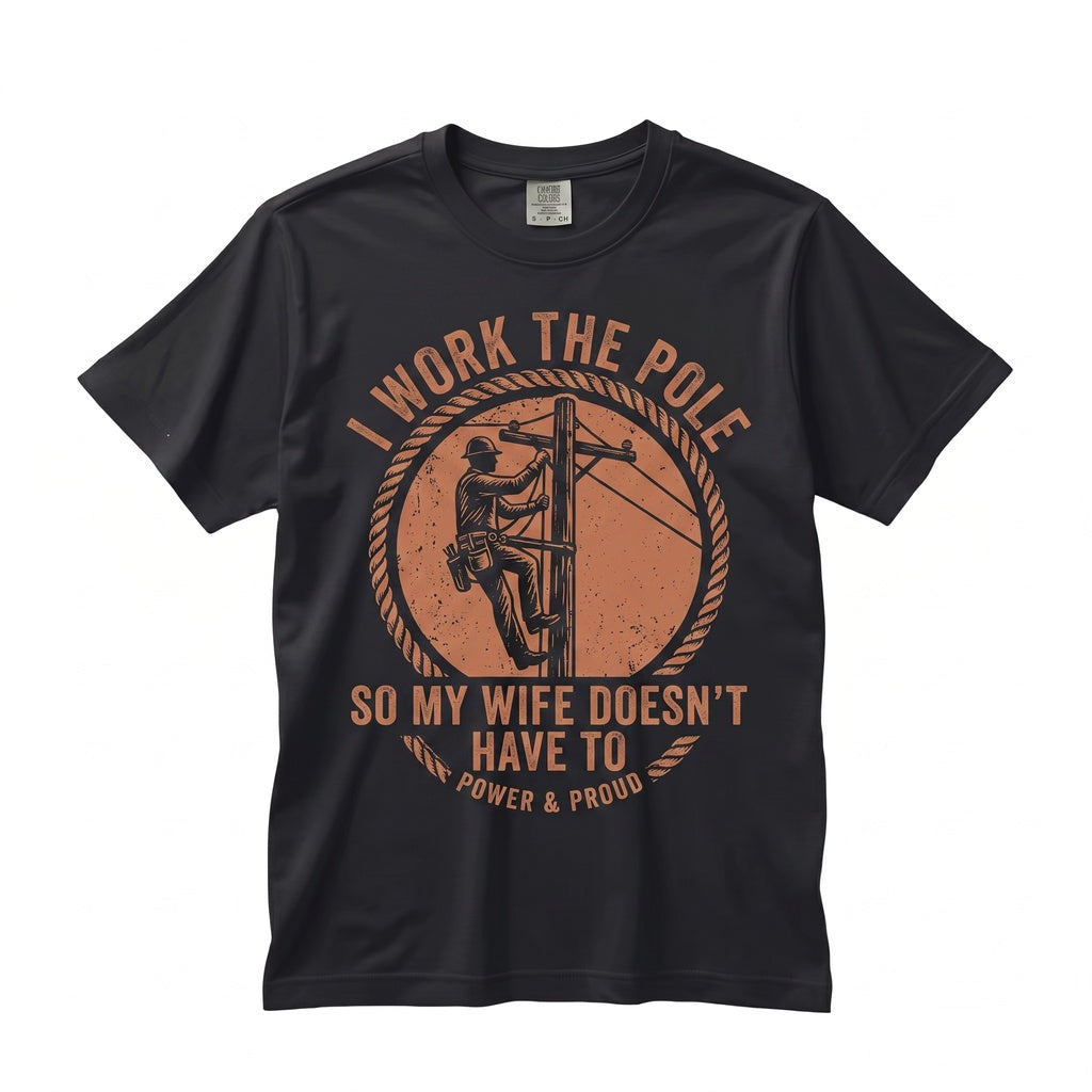 Funny Utility Lineman Retro Sunset Graphic Novelty Electrician Worker Humor Gift Unisex TShirt