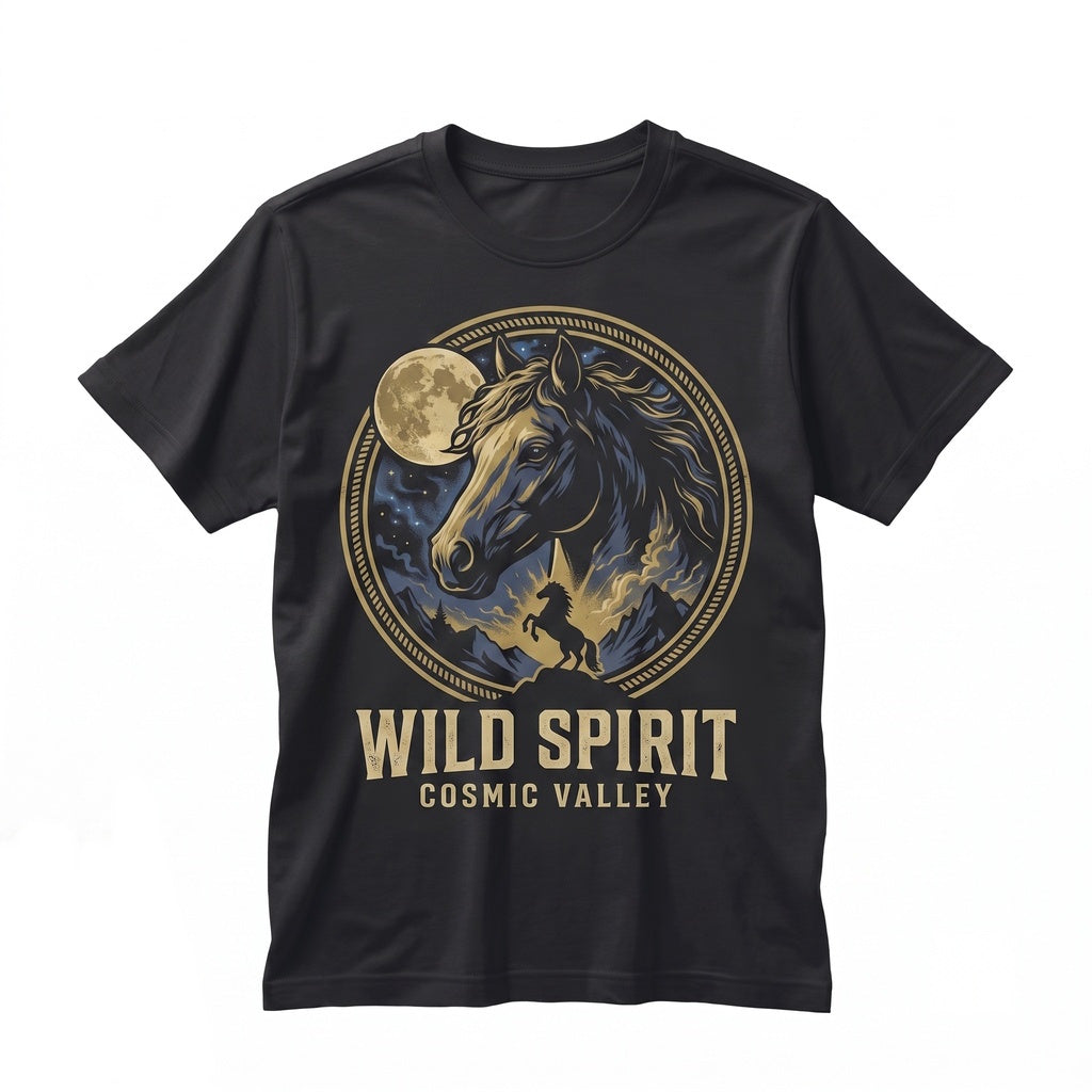 Vintage 90s Western Cowboy Wild Horse Howling Moonlight Rustic Country Graphic Unisex TShirt