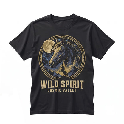 Vintage 90s Western Cowboy Wild Horse Howling Moonlight Rustic Country Graphic Unisex TShirt