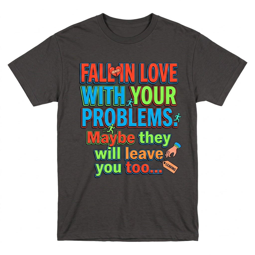 Fall In Love With Problems Sarcastic Dark Humor Back Print Quote Unisex TShirt