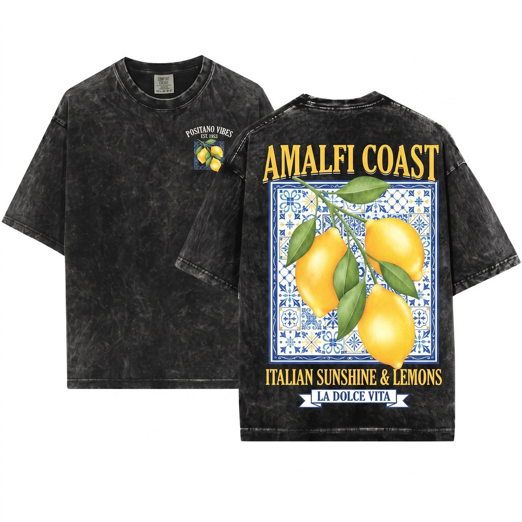Lemon Graphic Mediterranean Summer Unisex Wash T-Shirt