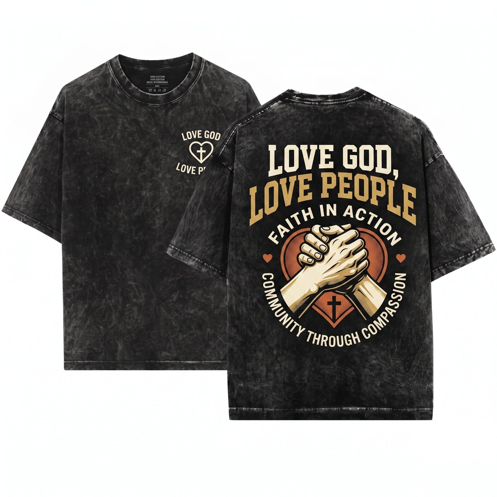 Love God People Minimalist Christian Faith Apparel Unisex Wash T-Shirt