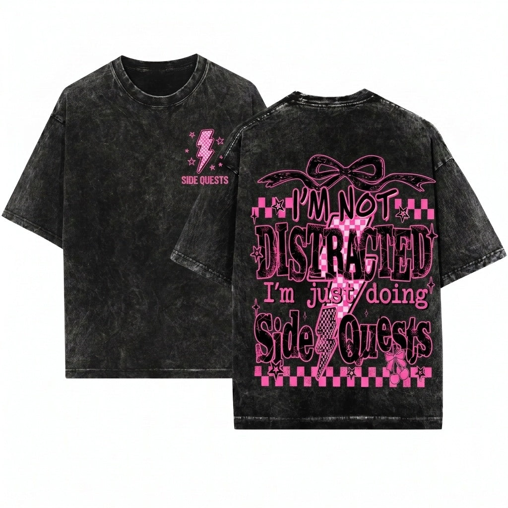 Coquette Im Not Distracted Just Doing Side Quests Distressed Grunge Funny Sassy Quote Checkered Trendy Womens Sarcasm Unisex Wash