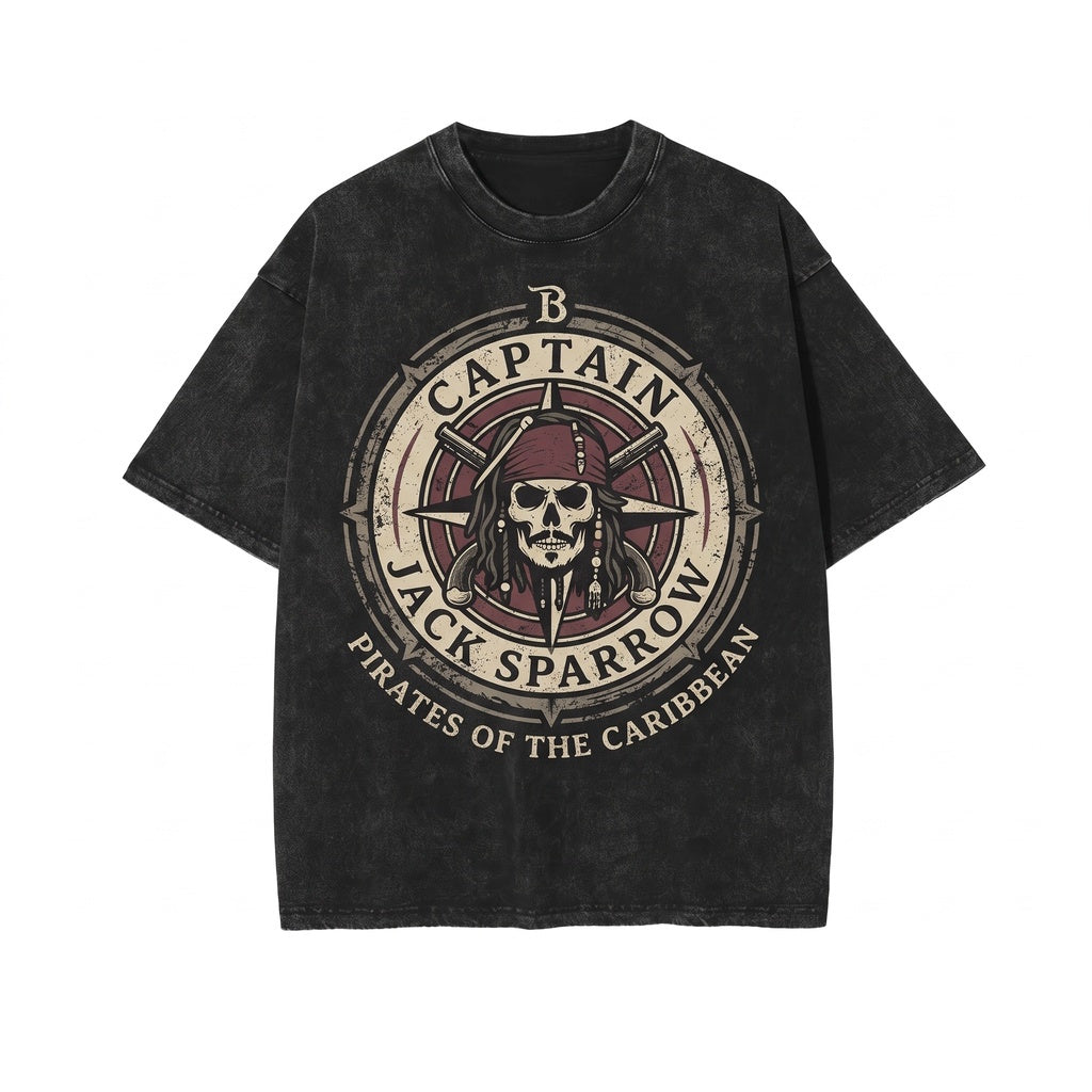 Oversized Jack Sparrow Swashbuckler Captain Graphic Theme Park Apparel, Caribbean Buccaneer Fan Gift Unisex TShirt
