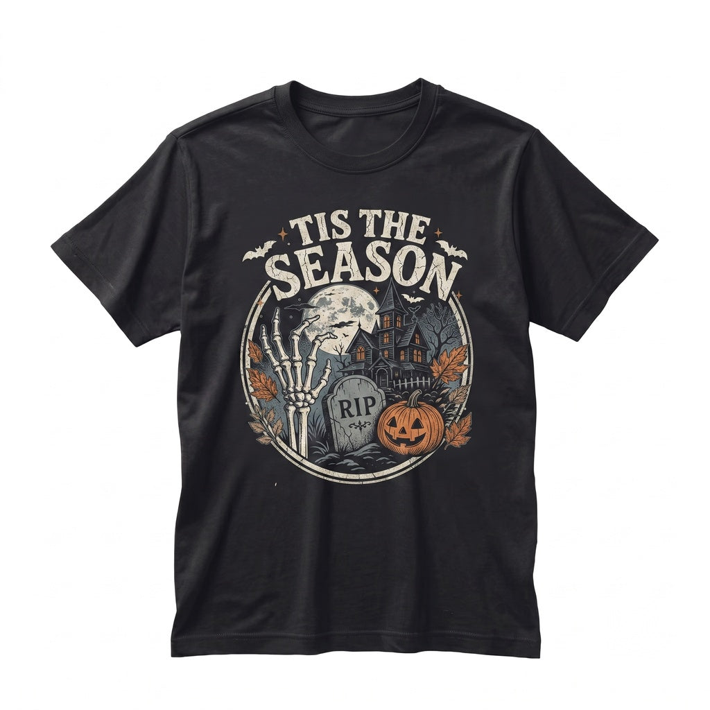 Tis The Season Halloween Skeleton Hand Graveyard Haunted House Aesthetic Spooky Fall Gift Unisex TShirt