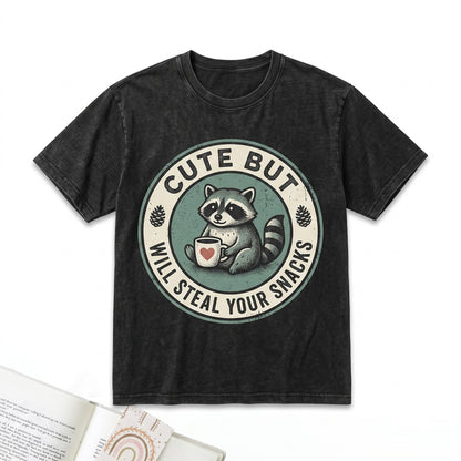 Cute But Will Steal Your Snacks Embroidered Raccoon Funny Feral Unhinged Goblin Gift Unisex TShirt