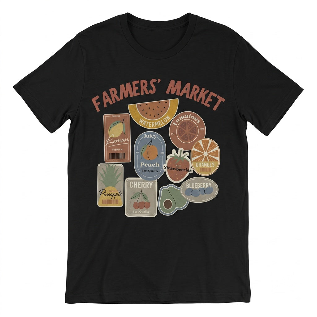 Farmers Market Vintage Fruit Sticker Aesthetic Retro Graphic Fresh Produce Unisex TShirt