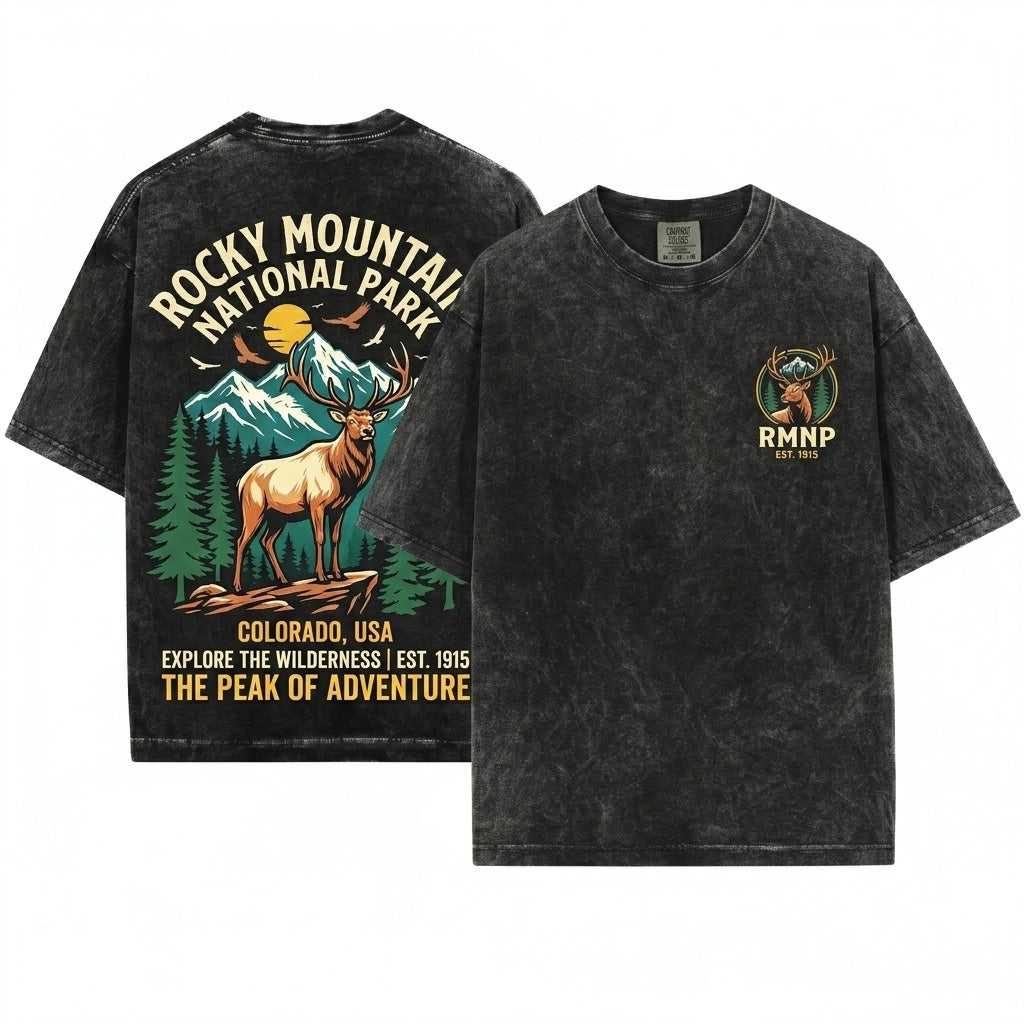 Rocky Mountain National Park Nature Outdoor Camping Hiking Graphic Unisex Wash T-Shirt