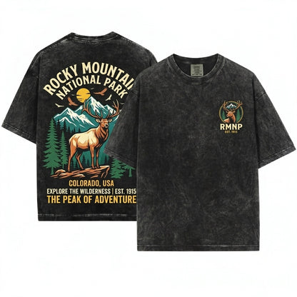 Rocky Mountain National Park Nature Outdoor Camping Hiking Graphic Unisex Wash T-Shirt
