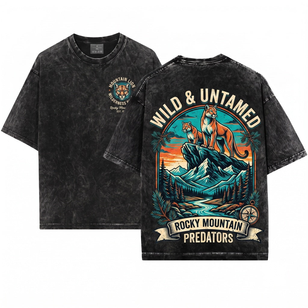 Classic Vintage Mountain Lion Cougar Graphic Wildlife Nature Western Adventure Animal Gift Top Unisex Wash T-Shirt