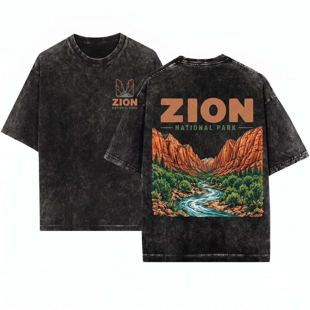 Retro Zion National Park Graphic Utah Canyon Outdoor Western Nature Gift Adventure Unisex Wash T-Shirt