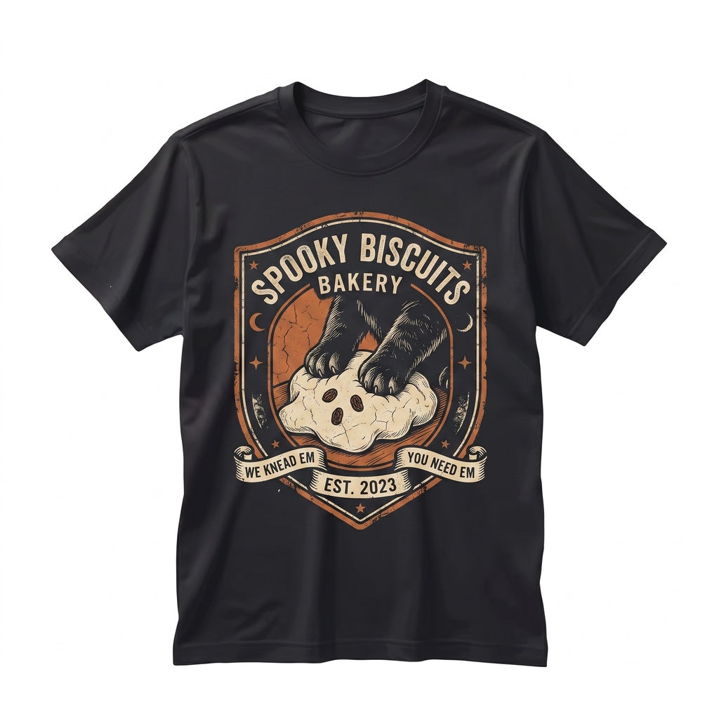 Vintage Kitty Biscuits Baking Spooky Season Black Cat Lover Halloween Pumpkin Fall Unisex TShirt