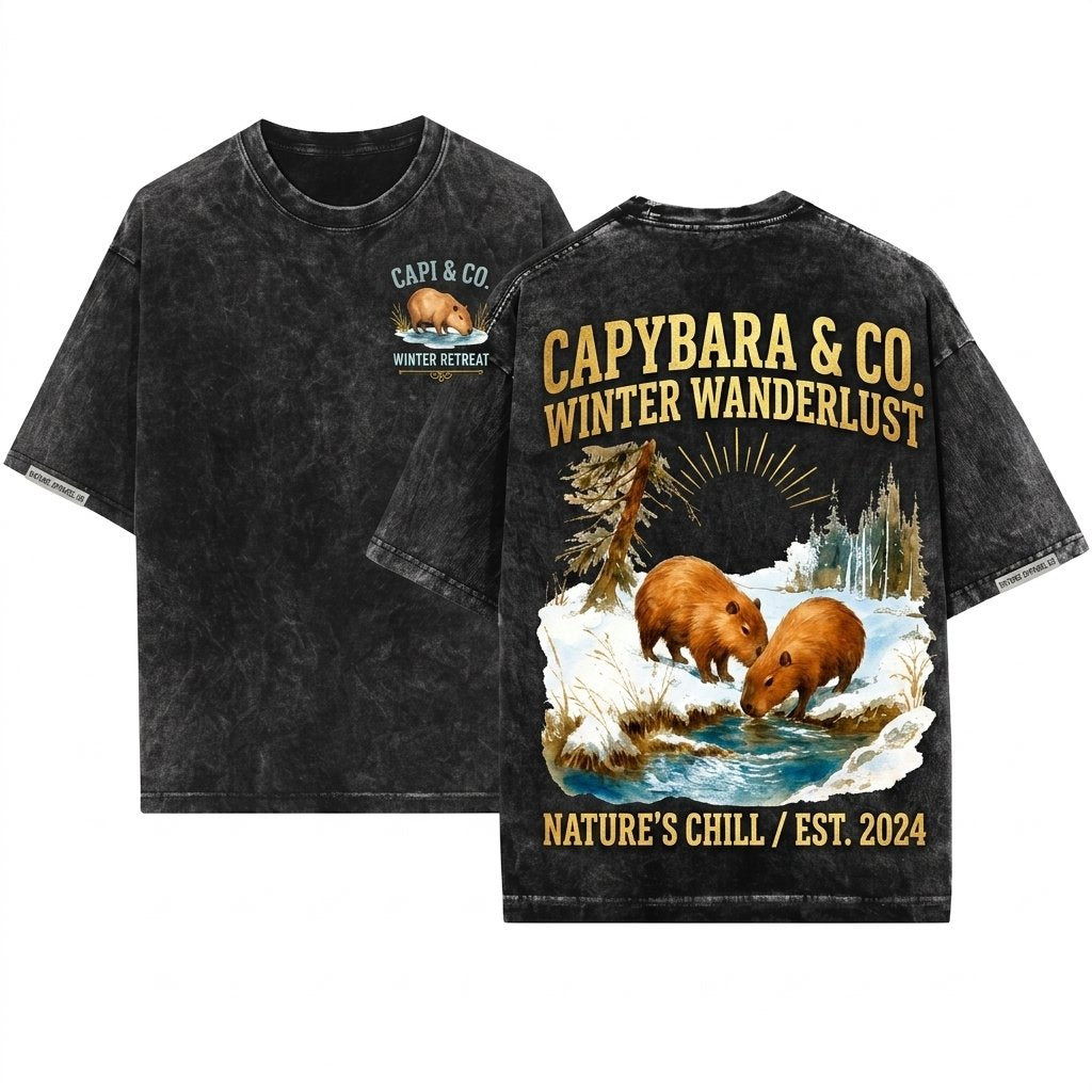 Vintage Capybaras Nature Graphic Gift Rustic Countryside Outdoor Unisex Wash T-Shirt