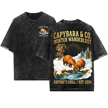 Vintage Capybaras Nature Graphic Gift Rustic Countryside Outdoor Unisex Wash T-Shirt