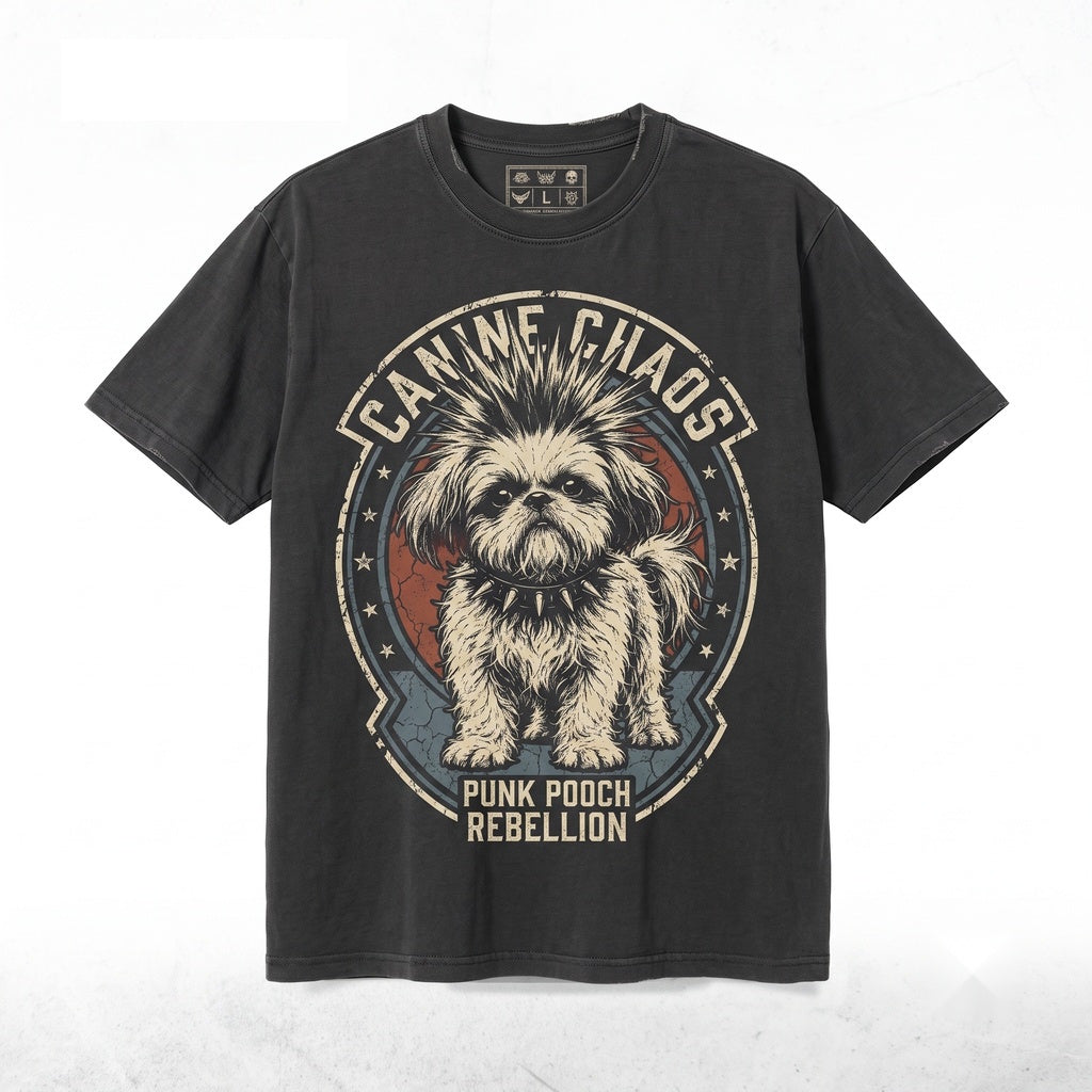 Funny Vintage Punk Rocker Goth Shih Tzu Dog Mom Pet Lover Graphic Gift Unisex TShirt