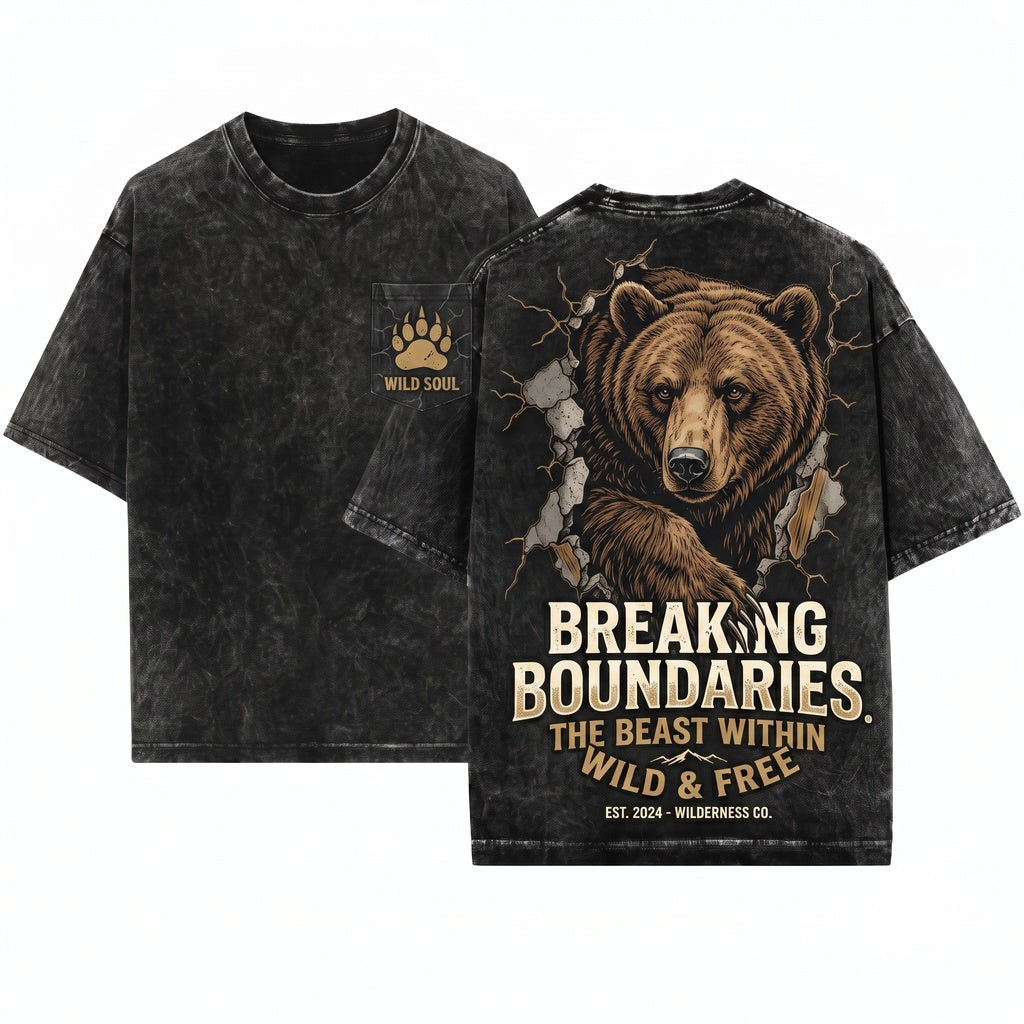 Vintage Fierce Grizzly Bear Graphic Mountain Wildlife Rustic Outdoor Adventure Gift Unisex Wash T-Shirt