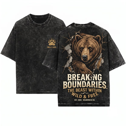 Vintage Fierce Grizzly Bear Graphic Mountain Wildlife Rustic Outdoor Adventure Gift Unisex Wash T-Shirt