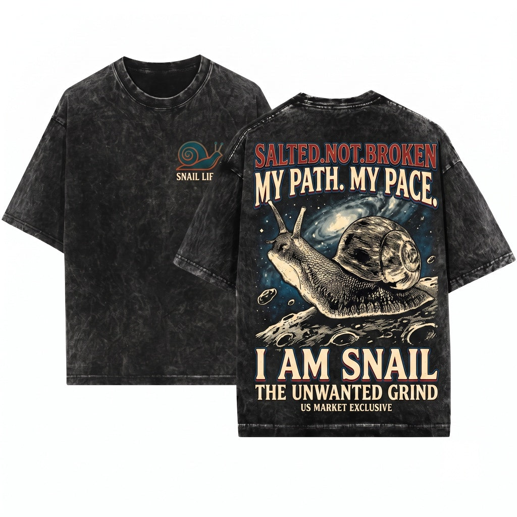Life Is Salt I Am Snail Funny Vintage Japanese Graphic Unisex Wash T-Shirt