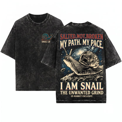 Life Is Salt I Am Snail Funny Vintage Japanese Graphic Unisex Wash T-Shirt