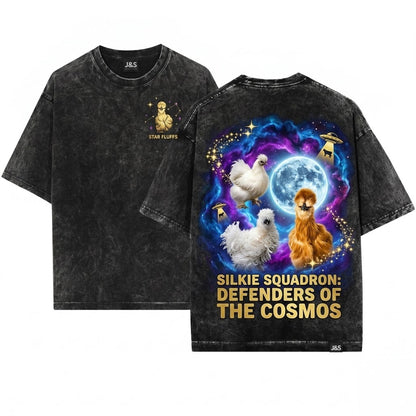 Silkie Chicken Retro Moon Vintage Graphic Funny Oversized Unisex Wash T-Shirt