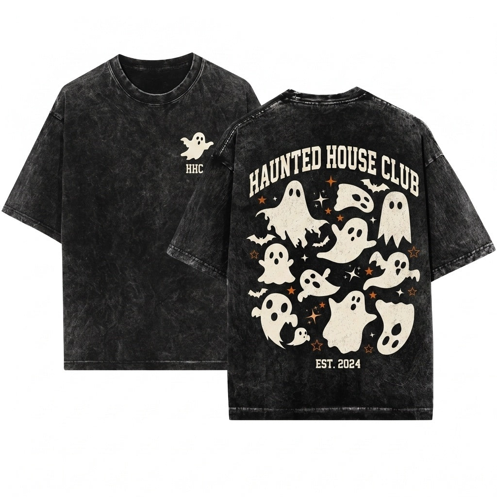 Cute Retro Ghost Collage Spooky Season Halloween Unisex Wash T-Shirt