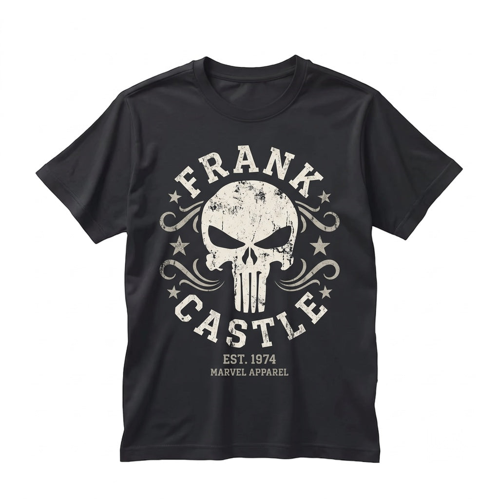 Retro Frank Castle Skull Graphic Tee, Jon Bernthal Antihero Vigilante Comics Merch, Dark Superhero Fan Art Birthday Present for