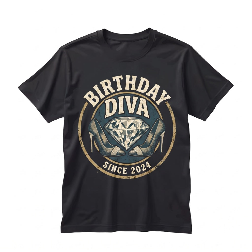 Womens Denim Diamonds Birthday Queen Diva Glam Party Graphic Outfit Unisex TShirt