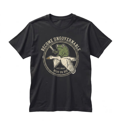 Become Ungovernable Embroidered Frog Riding Goose Funny RPG Gamer Unisex TShirt