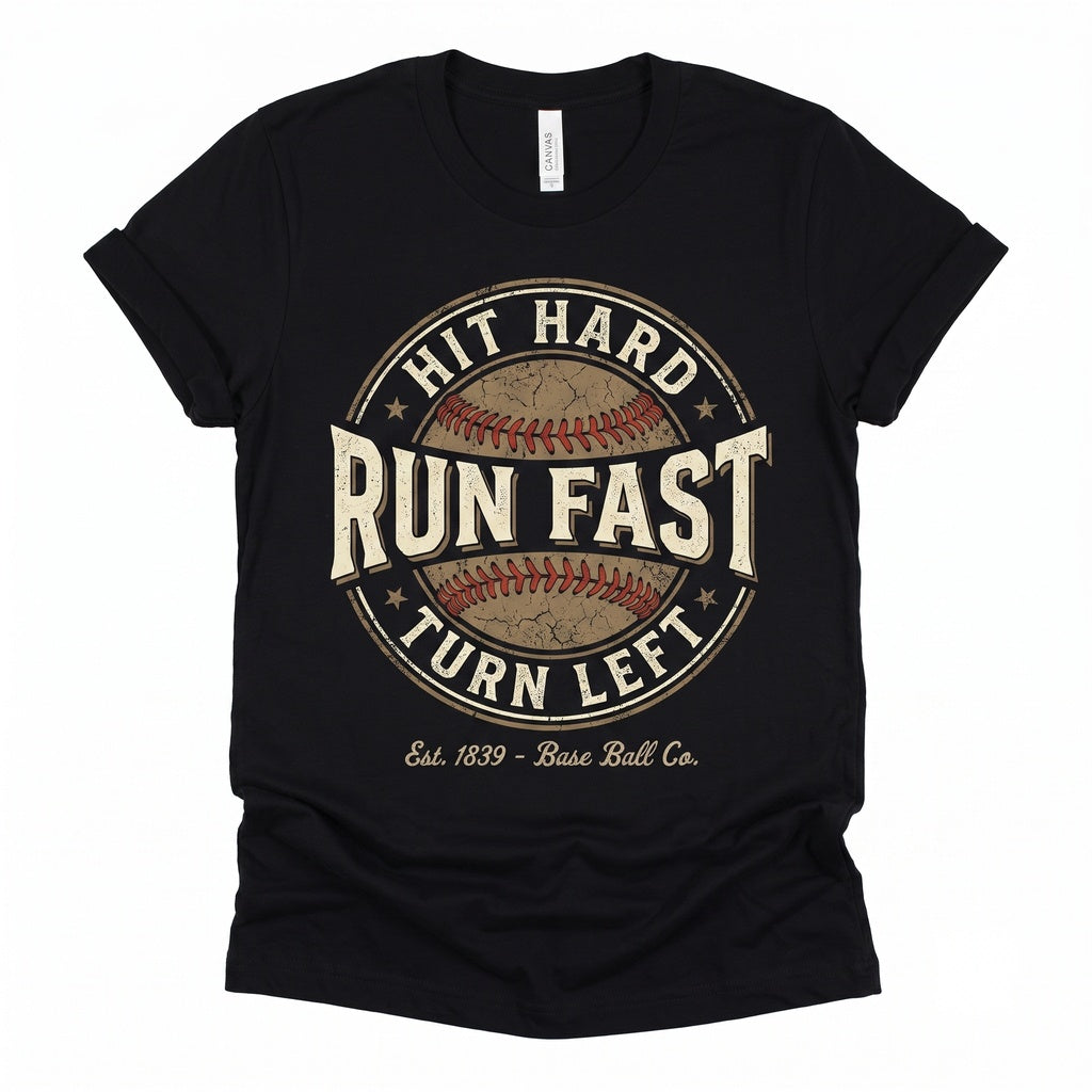 Baseball Player Hit Hard Run Fast Turn Left Graphic Sports Coach Game Fan Birthday Christmas Gift For Mom Dad Unisex TShirt