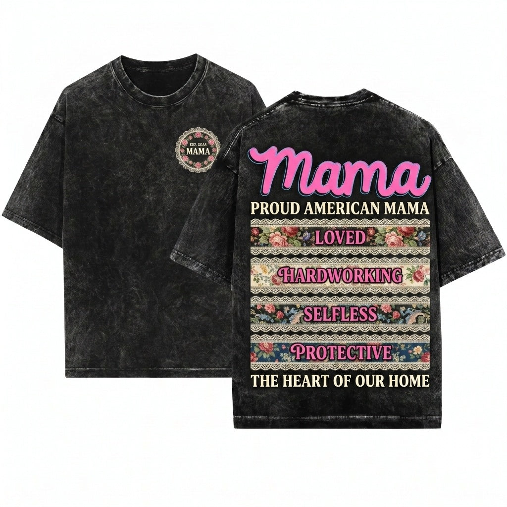 Coquette Lace Floral Stripe Bow Preppy Loved Hardworking Selfless Protective Mama Mothers Day Gift Unisex Wash T-Shirt