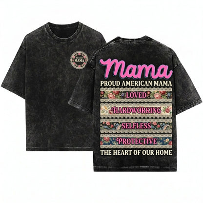 Coquette Lace Floral Stripe Bow Preppy Loved Hardworking Selfless Protective Mama Mothers Day Gift Unisex Wash T-Shirt