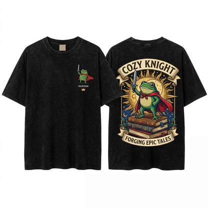 Huzzah Frog with Sword Embroidered Medieval 1717 Funny DnD Renaissance Faire Gift Unisex Wash T-Shirt