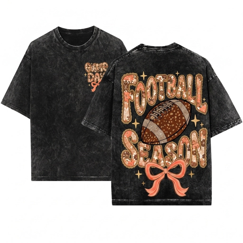 Preppy Vintage Lace Floral Football Game Day Touchdown Season Doodles Unisex Wash T-Shirt