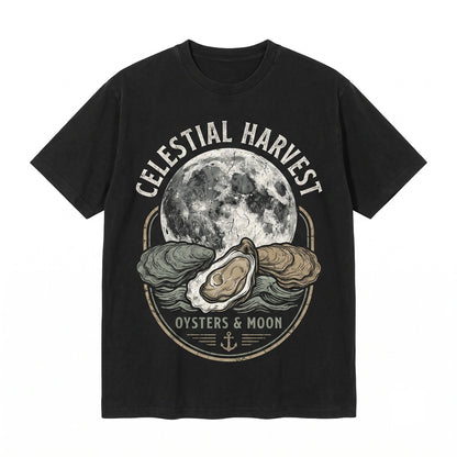 Three Oyster Retro Moon Graphic Vintage Meme Funny Lovers Oversized Washed Unisex TShirt