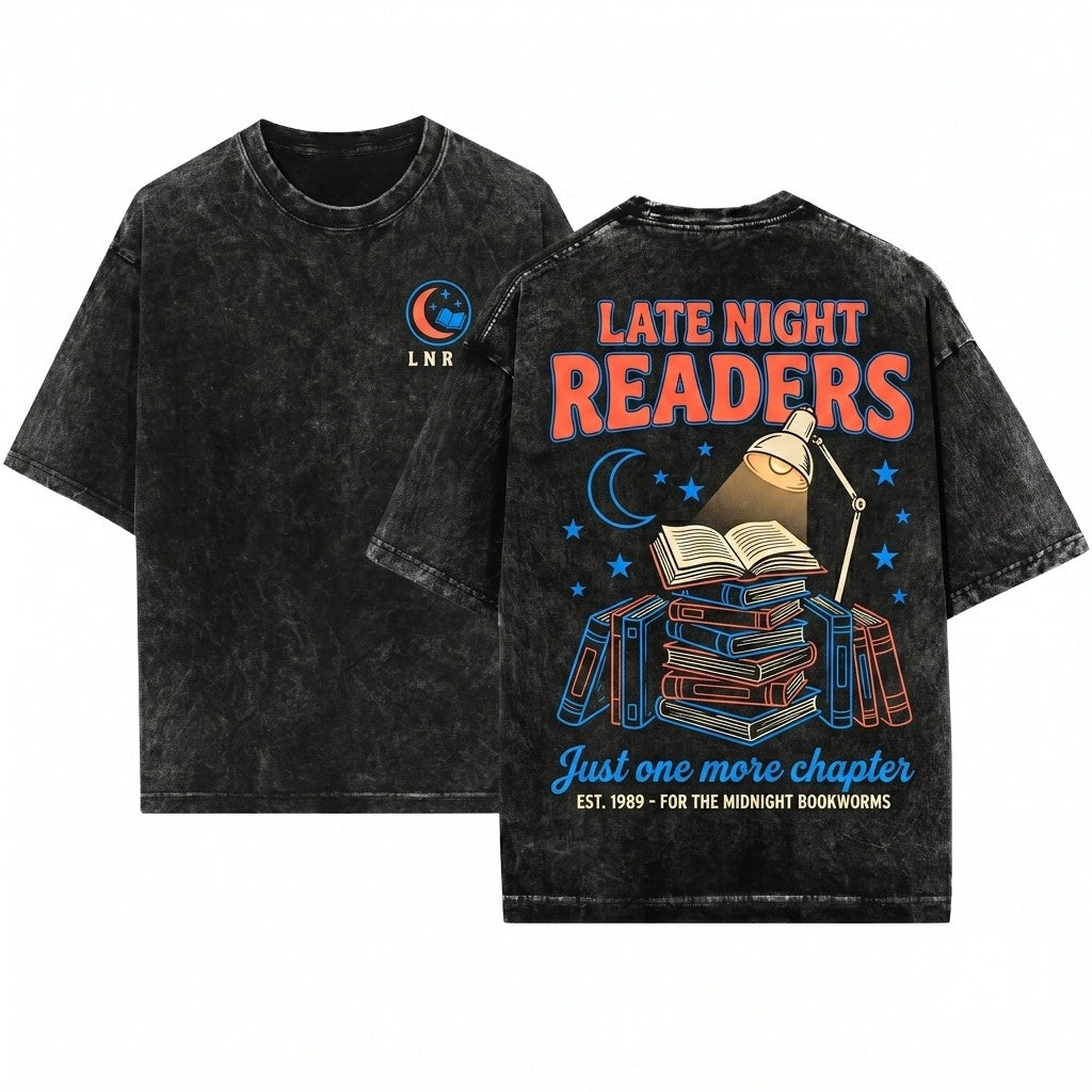 Late Night Readers Club Bookish Bookworm Reading Graphic Tee Book Lover Gift Club Unisex Wash T-Shirt