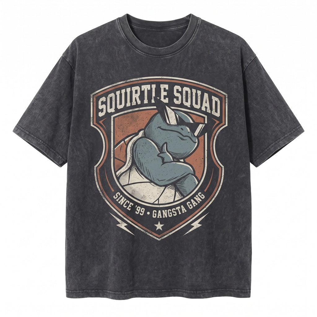 Vintage Washed Cute Sleeping Squirtle Graphic Kawaii Oversized Japanese Anime Apparel Unisex TShirt