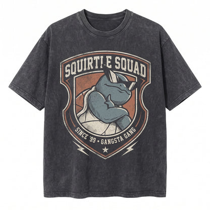 Vintage Washed Cute Sleeping Squirtle Graphic Kawaii Oversized Japanese Anime Apparel Unisex TShirt