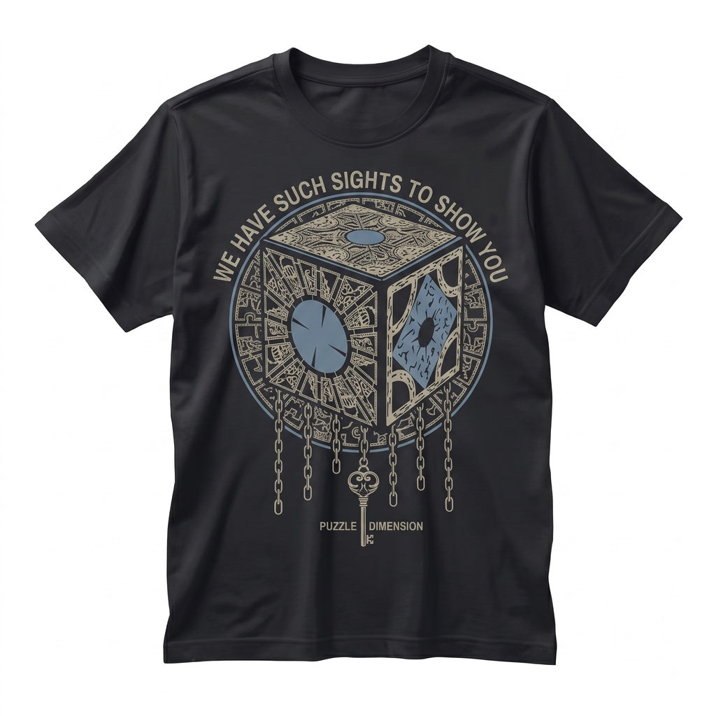 Retro 80s Horror Movie Graphic Lament Configuration Puzzle Box Pinhead Demon Unisex TShirt