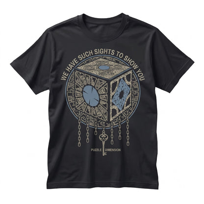 Retro 80s Horror Movie Graphic Lament Configuration Puzzle Box Pinhead Demon Unisex TShirt
