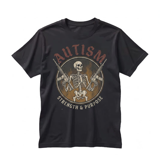 Autism Awareness Skeleton Flame Skull Gun Graphic Retro Grunge Vintage Streetwear Unisex TShirt