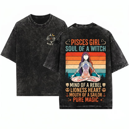 Pisces Girl Soul Witch Horoscope Zodiac Astrological Sign February March Birthday Gift Present Unisex Wash T-Shirt