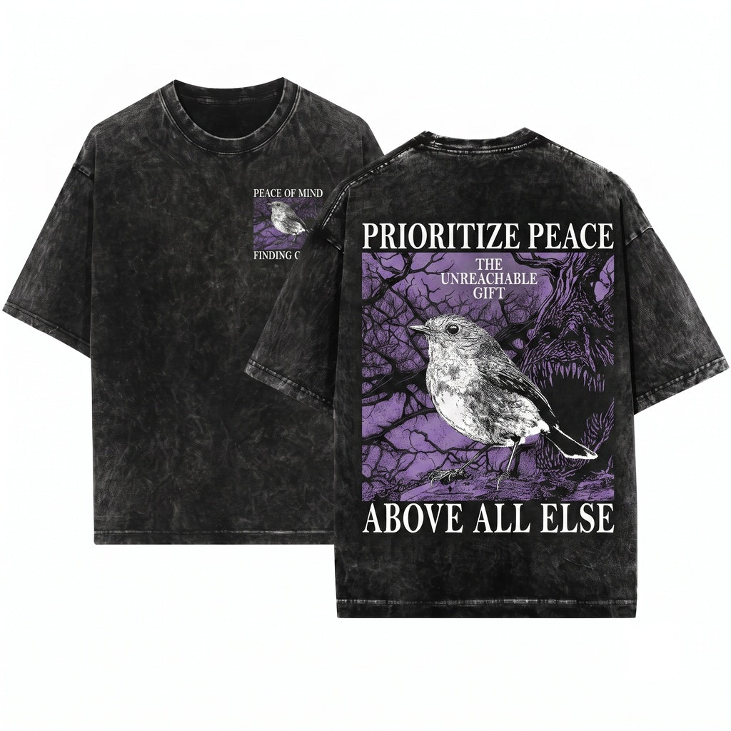 Peace of Mind Above All Else Vintage Japanese Bird Apparel Unisex Wash T-Shirt