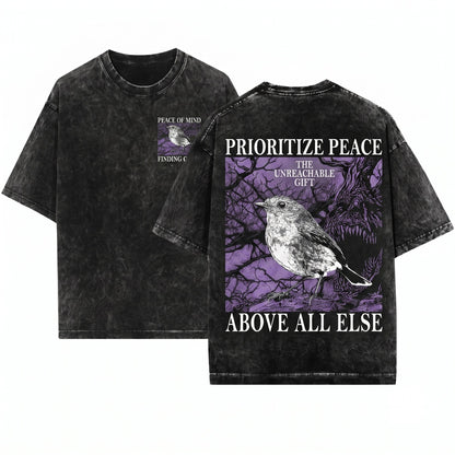 Peace of Mind Above All Else Vintage Japanese Bird Apparel Unisex Wash T-Shirt