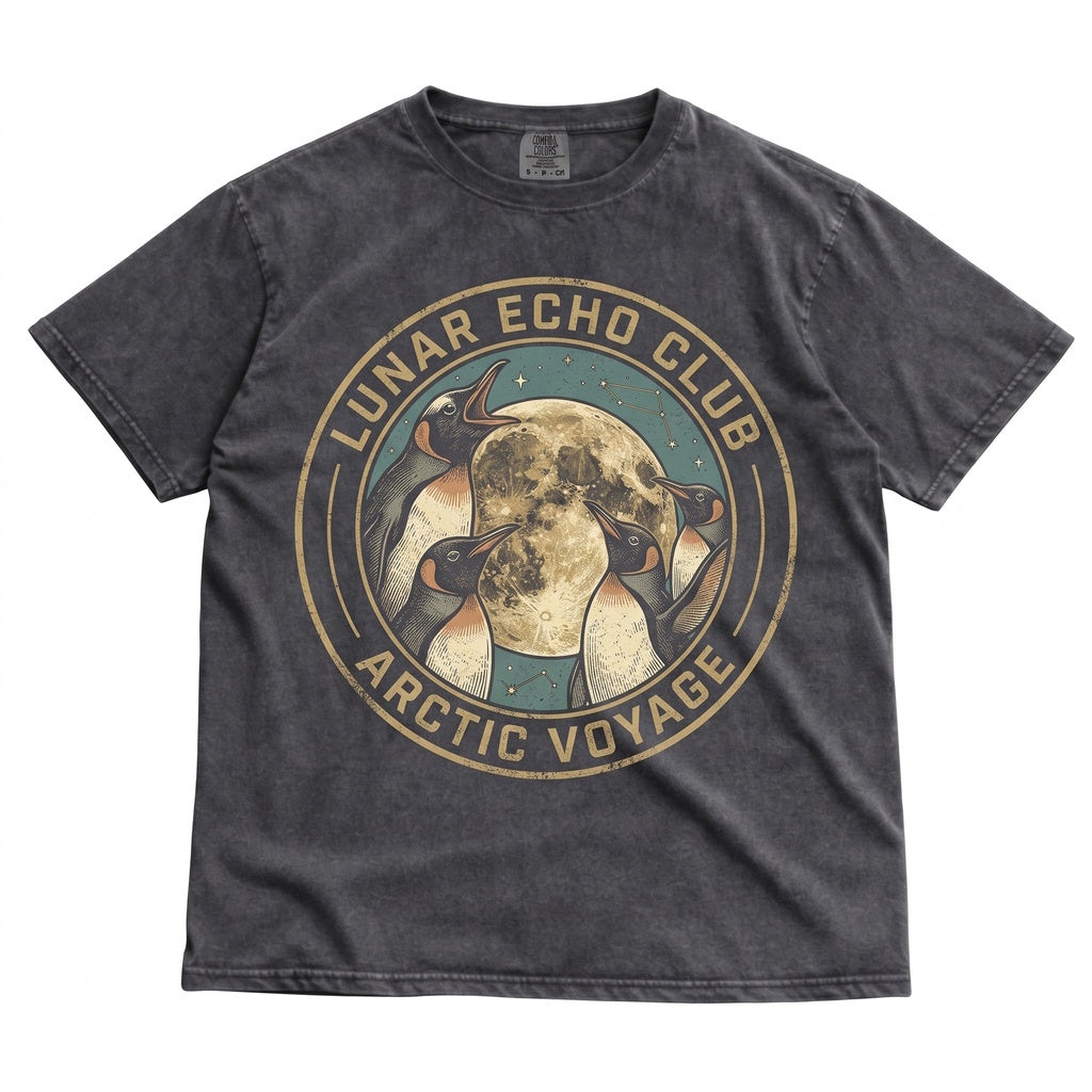 Three Gentoo Penguin Moon Funny Cute Vintage Antarctic Bird Lover Unisex TShirt