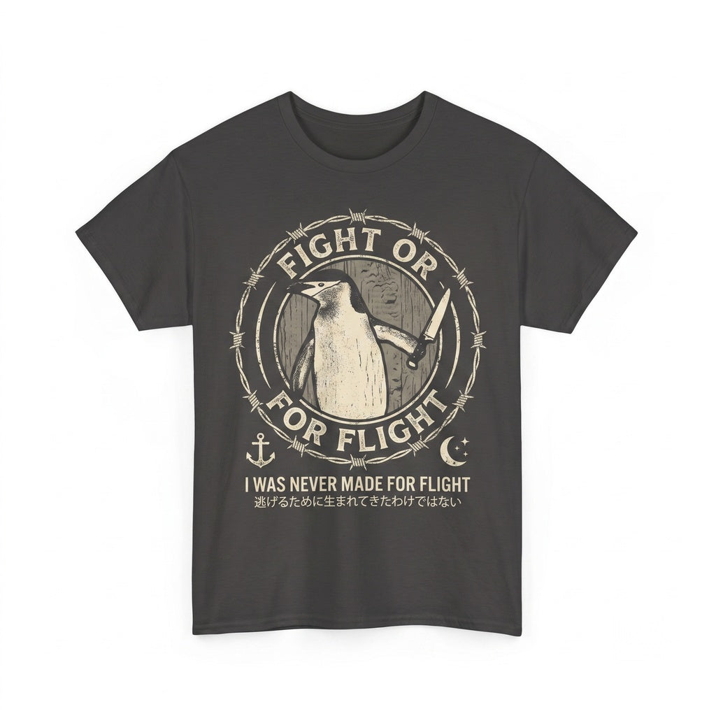 Fight or Flight Vintage Japanese Retro Humorous Penguin Graphic Apparel Unisex TShirt